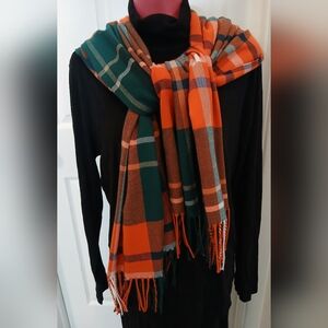 Club Room Green and Orange Plaid Scarf